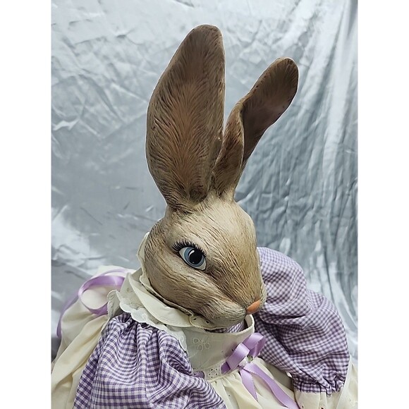 Vtg Shelve Sitter Rabbit Doll 22” Stuffed Body Ceramic Head And  Feet  Farmhouse - Picture 8 of 10